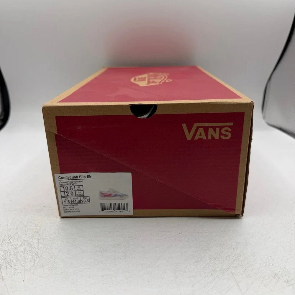VANS ComfyCush Slip-Skool Shoes Mens 10.5 Women 12 Navy Blue/Red Low Top Sneaker